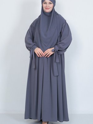 Kol Bağcıklı Robalı Elbise Ve Katlı Sufle Hijab Takım