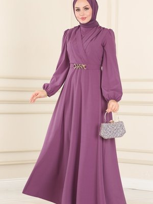 Lila Kemeri Zincirli Elbise