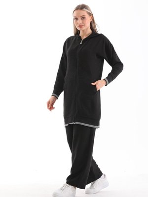 Siyah Yazlık Sweat Pantolon Alt Üst İkili Takım