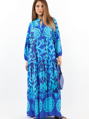 Prive Elegant Viskon Maksi Boy Mavi Uzun Yazlık Elbise