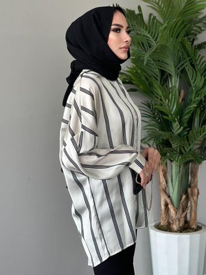 Çizgili Saten Gömlek İnce Siyah