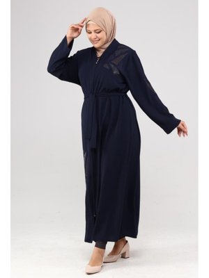Abaya Lacivert Nakışlı Taşlı Yazlık Ferace
