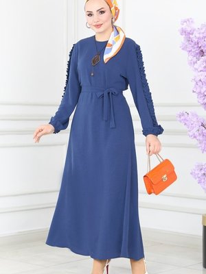 İndigo Kolları Fırfırlı Aerobin Elbise