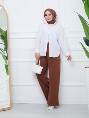 Kahverengi Beli Lastikli Scuba Pantolon