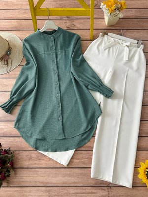 Kombin Nervürlü Tunik Ve Pantolon Takım Çağla Yeşili