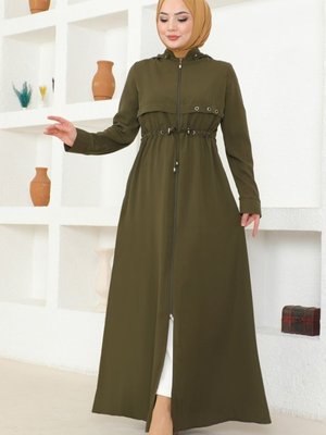 Haki Kuşgözü Detaylı Medine İpeği Ferace