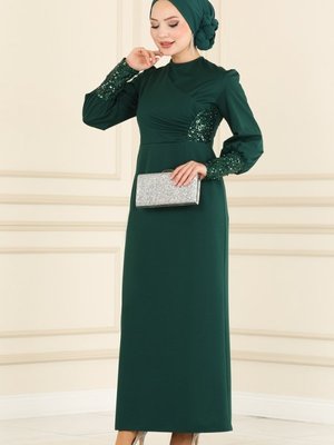 Zümrüt Pul Detaylı Elbise