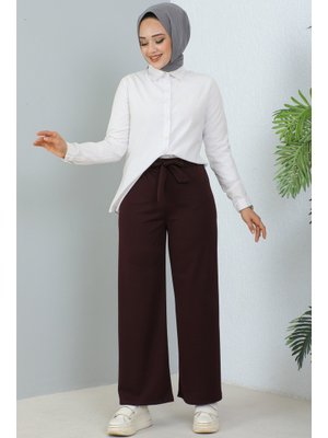 Bordo Kuşakli Pantolon