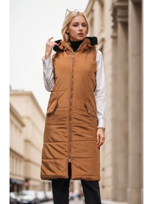 Taba Kapüşonlu Kapitone Yelek