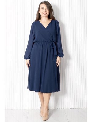 Lacivert Kemer Detaylı Şifon Abiye Elbise