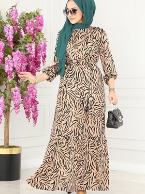 Zebra Eteği Fırfırlı Helen Elbise