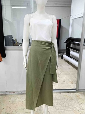 Fiyonk Bağlamalı Keten Etek Haki Fiyonk Bağlamalı Keten Etek Haki