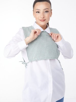 Yesıl Kare Detaylı Süveter+gömlek İkili Takım