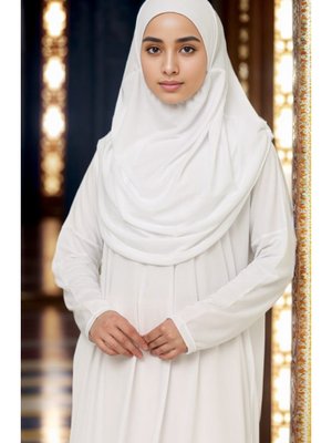 Ekru Çantalı Tek Parça Namaz Elbisesi