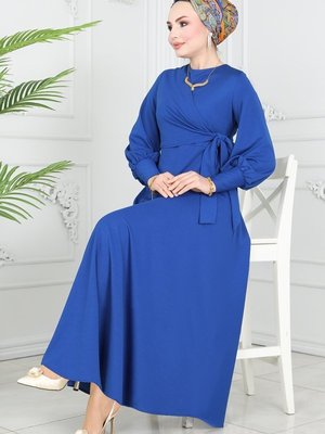 Saks Yandan Bağlamalı Elbise