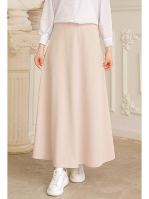 Bej Puf Scuba Kloş Etek