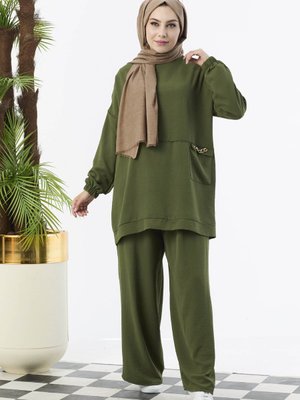 Hakı Zincir Detaylı Tunik Pantolon İkili Takım