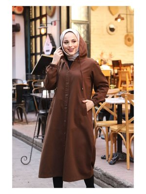 Kapüşonlu Kap Denim Pardesü/ Kahverengi