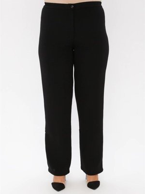 Siyah Arıkan Büyük Beden Krep Bol Paça Pantolon