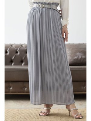 Gri Kemerli Beli Büzgü Şifon Etek