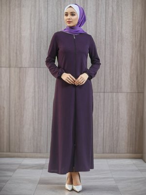 Mürdüm Kolu Lastikli Fermuarlı Ferace Mürdüm Kolu Lastikli Fermuarlı Ferace