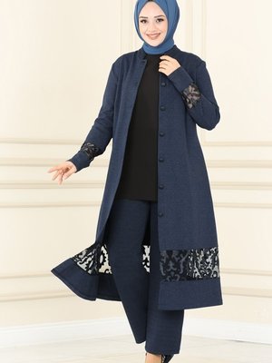 Lacivert Yakma Detaylı Kışlık Takım Lacivert Yakma Detaylı Kışlık Takım