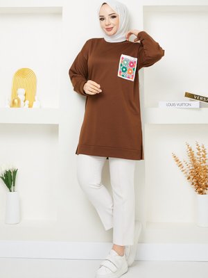 Kahverengi Cep Detaylı Sweatshirt