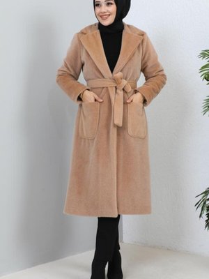 Beli Kuşaklı Kürk Kaban Camel Beli Kuşaklı Kürk Kaban Camel