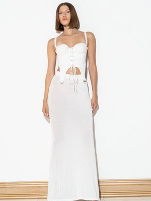 Offwhite Beli Lastikli Uzun Etek