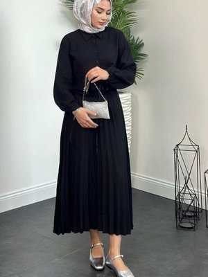 Beli Büzgülü Etekli Takım Siyah