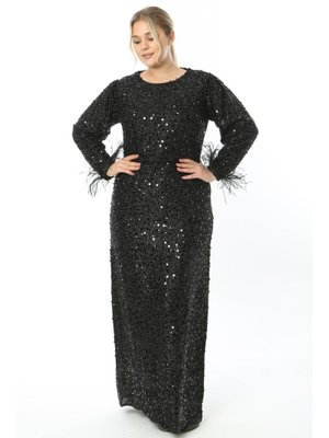 Büyük Beden Siyah Uzun Abiye Elbise