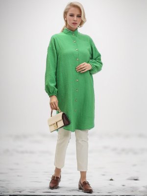 Yeşil Hakim Yaka Boydan Düğmeli Tunik Yeşil Hakim Yaka Boydan Düğmeli Tunik