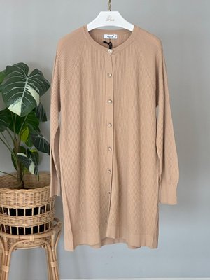 Merserize Çizgi Detay Düğmeli Hırka Vizon