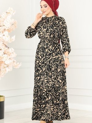 Siyah Eteği Fırfırlı Helen Elbise