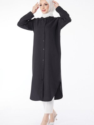 Sıyah Gömlek Yaka Çizgili Kap Sıyah Gömlek Yaka Çizgili Kap