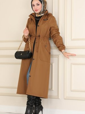 Açık Kahve Arma Detaylı Bondit Trençkot Açık Kahve Arma Detaylı Bondit Trençkot