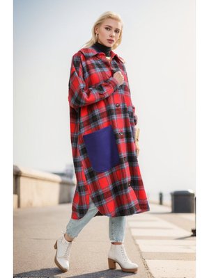 Kırmızı 4005b Ekose Desenli Düğmeli Kaban Kırmızı 4005b Ekose Desenli Düğmeli Kaban