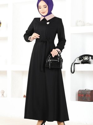 Siyah & Vizyon Yakalı Gömlek Elbise