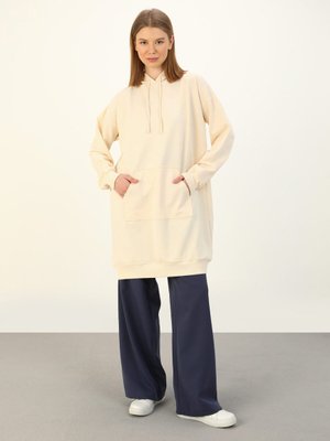 Kapüşonlu Rahat Kesim Sweatshirt Krem