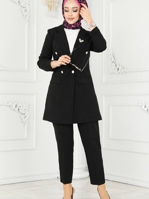 Siyah Blazer Ceketli İkili Takım
