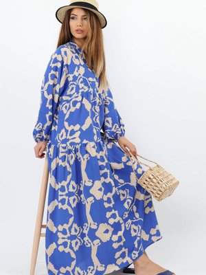 Prive Chain Viskon Maksi Boy Mavi Balon Kol Uzun Yazlık Elbise