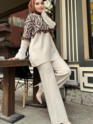 Bej Triko Tunik Pantolon