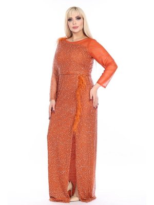 Büyük Beden Kiremit Uzun Abiye Elbise