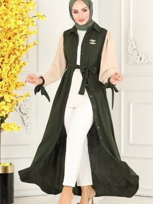 Haki & Taş Gizli Düğmeli Mevsimlik Ferace Haki & Taş Gizli Düğmeli Mevsimlik Ferace