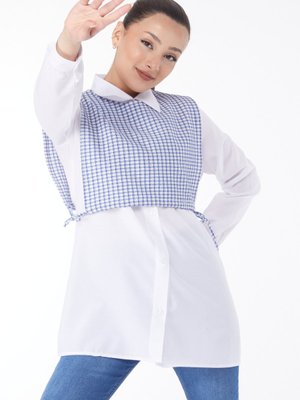 Saks Kare Detaylı Süveter+gömlek İkili Takım