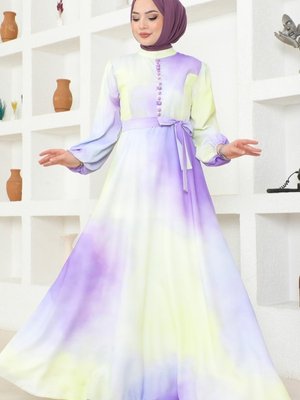 Lila Degrade Renk Geçişli Elbise