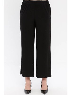 Siyah Arıkan Büyük Beden Krep Bol Paça Pantolon