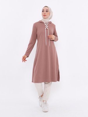 Kapüşonlu Uzun Sweatshirt Sütlü Kahve