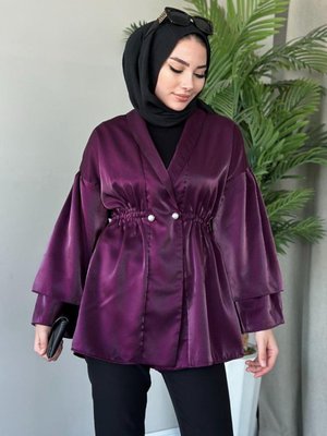 İğneli Tafta Ceket Mürdüm