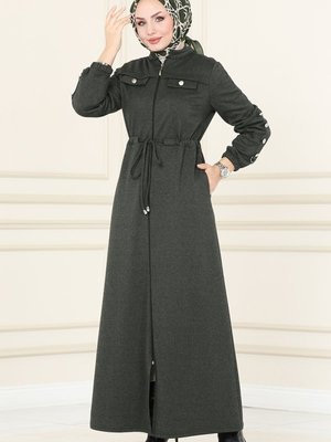 Haki Aksesuar Düğmeli Kışlık Ferace Haki Aksesuar Düğmeli Kışlık Ferace